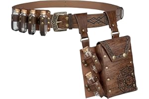 EpicCos 3 PCs Medieval Alchemy Belt Waist Pack Combo with Multiple Potion Bottles, Viking Rivet Belt Side Pouch for Cosplay (Brown D)