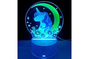famvacor Luz de noche para niñas y niños lampara de mesita de noche infantil quitamiedos iluminacion calida interior (Unicornio 7colores)