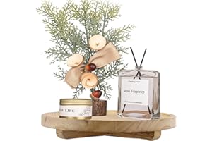 QINGZY Holztablett Rund, φ25cm kerzentablett Holz rund, Rustikal Holz Dekotablett, Dekorative Kerze Halter Serviertablett mit Fuß für Kerzen Teelicht