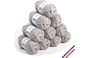BERGERE DE FRANCE Bergère de France - BARISIENNE 7, lot de 10 pelotes de laine à tricoter et au crochet (10 x 50g) - 100% Acrylique - 6,5 mm - Fabrication Française - Gros Fil Rond très Doux - Beige (GALET)
