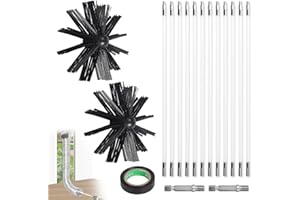 EFUTURETIME 4.8m Cepillo de Chimenea Kit, Deshollinador Cepillo Nylon Ø150 mm con 9 Varilla Flexible 410mm, Se Puede Utilizar con Destornillador para Chimenea, Conducto, Tubo, Secadora