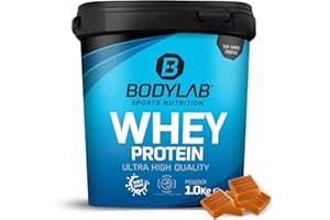 Bodylab24 Whey Protein Powder Caramel 1kg, pour des muscles plus forts, protéine de lactosérum peut favoriser la construction musculaire, avec 80% de protéines, sans aspartame