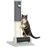 PawHut Scratching Post for Cats 85 cm with Sisal Post Grey and Cream | Cat Scratcher, Car Grooming Brush, Toy Ball