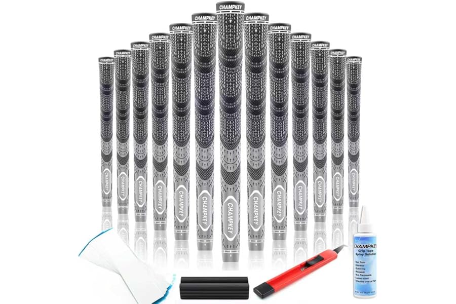 CHAMPKEY Premium Hybrid Golf Grips 13 Pack | All Weather Performance Golf Club Grips | Choose Between 13 Grips with 15 Tapse and 13 Grips with All Kits
