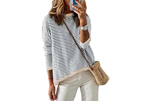 DUOEASE Sudadera Mujer Rayas sin Capucha Cuello Redondo Manga Larga Jersey Algodón Otoño Ropa Mujer