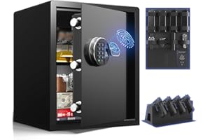 Grimtron Fingerprint Safe - (1.71 cu. ft.) Biometric Box with Silent Mode, Backlit Keypad and LED Light, Smart Jewelry Safe, Caja Fuerte with Anti-Rust and Anti-Theft
