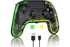 BRHE Mando para PS4 Inalambricos con Hall Trigger/8 Luces LED RGB, Accesorio Joystick Gamepad Remoto PS4 Personalizado, Mando Inalámbrico Dual PS4 Shock para PlayStation 4/Slim/Pro/PC(Negro)