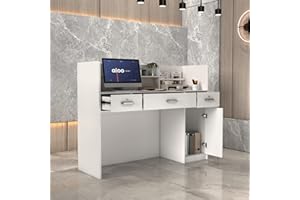 ‎PREMTURE PREMTURE Empfangstheke, Empfangstresen, Bürotheke Rezeption Tisch mit 3 Schubladen und Einlegeböden für Firmenhallen, Hotelrezeptionen, Bekleidungsgeschäften, Weiß 120cm B x 48cm T x 110cm H