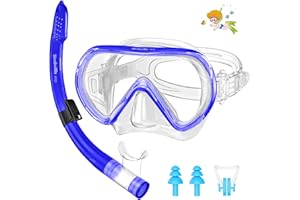 SKREKUIMA Mascara Buceo Niños con Protección para la Nariz | Gafas de Buceo para Niños Antivaho Antifugas | Mascara Gafas de Natación Niños de 180º Panorámica Vidrio Templado HD para 4-12 Años Niños Niñas