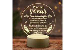 Welsky Cadeau Soeur, Cadeau Soeur Anniversaire Veilleuse, Cadeaux de Anniversaire Mariage Noel Fete des Meres pour Femme Amie, Idée Acrylique Decoration Veilleuse LED