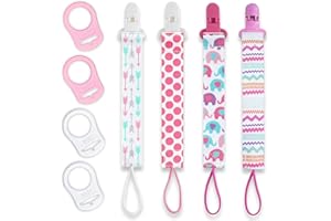 Yesimola Attache Sucette pour Bébé 4 Pièces, Attache Tetine Bébé, Pacifier Clip Chain, Attache Sucette Bébé, Attache Tétine Sucette Chaîneen Tissu, Pacifier Clip Chain pour Garçons et Filles (Rose)