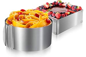 FOGARI Set di anelli per torte regolabili, rettangolari (lunghezza regolabile 15 – 28 cm) e rotondo (diametro regolabile 16 – 30 cm), set di anelli per torta in acciaio inox, per cuocere e decorare