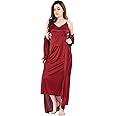 Romaisa Women's Satin Solid Maxi Length Nighty with Robe (Size - Free Size) (Nightwear Set Pack of 2)