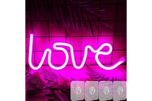YIVIYAR LOVE Pink Neon Light Pink Lamp LED Neon Sign with 4 Hooks, Pink Neon Light Sign for Bedroom Wall Decor Battery/USB Operated LED LOVE Sign for Valentine's Day Girlfriend Gift