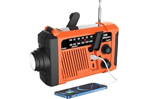 BINGXUE Radio de Emergencia Am/FM Radio Solar de grieta de Mano Alarma SOS operada por batería y Linterna de Emergencia (Naranja)