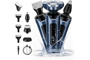 Sejoy Rasoir Electriques Hommes, Rasoir Homme, 5 en 1 Rasoir Barbe homme pour Cheveux Cil de Nez, Rotatif Rasoirs électriques Homme, IPX7 Étanche, 3D Tête Flottante Bleu, Idéal Cadeau pour Papa Mari
