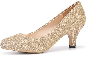 POOREVILL Women's Court Shoes Kitten Heels Wide Bridal Work Office Wedding Party Low Heel Pump Slip On Shoes