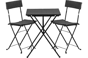 STILISTA Set da Bistrot - Tavolo con 2 Sedie, Pieghevole, da Esterno, 3 Pezzi, in Polyrattan, Struttura in Acciaio, Moderno - Mobili da Giardino, Tavolino, da Terrazzo, Balcone, Campeggio