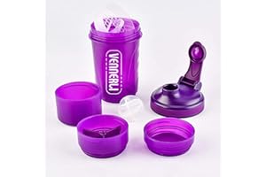 VENNERLI Protein Shaker Bottle with Storage Mixing Ball 100% BPA Free Leak Proof Smoothies Nutrition Shaker Cups Strong Durable Sports Gym Diet Fitness (600ml Purple)