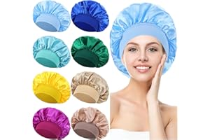 Yoosit 8 Pack Colors Satin Lined Silky Sleeping Bonnets Sleep Caps Curly Long Hair Protector Night Large Adjustable Wide Brim Band Sleep Hats Hair Wraps for Women Girls (Mix Colors)