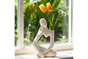 Arawat Penseur Vase pour Herbe de Pampa Décoration Salon Moderne Blanc Corps Vases Déco Vase esthétique Livre Face Vase de Fleurs Céramique Vase Tulipe Book Vase Cadeau Sculpture Décoration Moderne