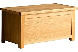 RoselandFurniture London Oak Blanket Box, Ottoman Shoe Storage Bench Chest | Large Solid Wooden Trunk or Toy Box for Bedroom, Hallway or Kids Room, Fully Assembled, W:87cm H:42.5cm D:42.5cm