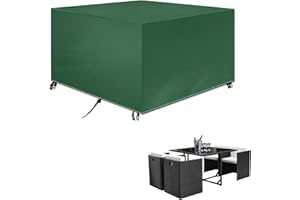 GYCQRS Housse Mobilie Jardin Exterieur, 420D Oxford Tissu Housse Table de Jardin Protection pour Tous Les Temps, pour Ensembles de Table et de Canapé avec Corde et Boucle Verrouillage(140x140x90cm)