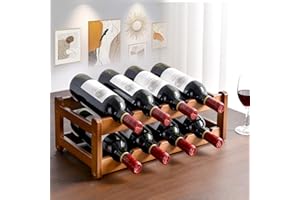 Wenbones Porta Bottiglie di Vino, Portabottiglie in Bambù da Bottiglie Scaffalature, Portabottiglie Porta Vino per la Casa Cantina Bar Cucina Scaffale (doppio livello)