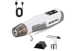 WORKPRO Mini Pistolet à Air Chaud Sans Fil, Décapeur Thermique 3 Températures (Froid/300°C/450°C), Chauffage Rapide avec Buse Réflectrice et 50 Tubes Thermorétractables, pour DIY, Embossage, Artisanat