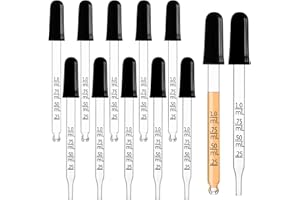 JJUNW 10 szklanych pipet, 1 ml, szklane kroplomierze z pomiarami, kroplomierz z gumową głowicą, zakraplacz, stopniowany transfer pipety do roślin, zwierząt domowych i foremek do słodyczy, do