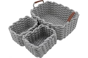 Icegrey Aufbewahrungskorb Baumwolle Strickkorb Dekorative NatüRliche Rechteck Wasserdichter Aufbewahrungsboxen Organisatoren für Babyzimmer, Schlafzimmer, Wohnzimmer Grau 3er Pack