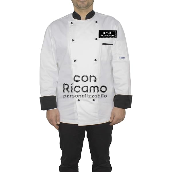 ISACCO Giacca Cuoco PANAMA Unisex In Poliestere Cotone (Nero+rosso - 10