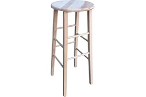 OKAFFAREFATTO MADDALONI Sgabello in Legno massello con Seduta Rotonda Alto 80 cm da Terra alla Seduta,Nuovo già Montato,Grezzo da verniciare Gambe Dritto