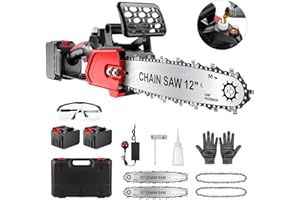 SUKUMO Electric Chainsaw, 12" Cordless Chain Saw 15m/s Chain Speed w 2 Rechargeable 5.0Ah Batteries, 2 Chains & Chain and Guide Bar Handheld Chainsaws for Cutting Wood, Garden Pruning Trees, Tree Trimming