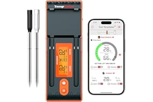 ‎THERMOPRO ThermoPro Twin TempSpike Fleischthermometer kabellos 150m Bluetooth Grillthermometer Backofenthermometer Ladeschale mit Display für Ofen, Grill, Rotisserie, sicher im Geschirrspüler