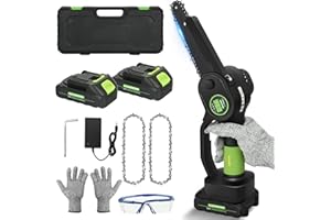 YEMETEY Mini Chainsaw Cordless 6 Inch - Electric Battery Chainsaw with 2 Battery and Charger - Handheld Mini Chain Saw for Tree Cutting