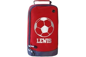 ABSOLUTELY TOP Personalised Childrens Football Boot Bag Boys Footy Ball Kids Sports Rugby Kit, Hot Lava Red/Metallic Silver Print