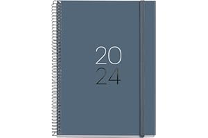 Miquelrius - Agenda Anual 2024, Semana Vista, Tamaño Plus 155 x 213 mm (similar A5), Cubierta rígida, Encuadernación espiral, Cierre con goma, Español, Inglés y Portugués, Grafito