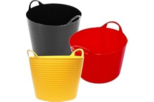 STORM TRADING GROUP 40 Litre Strong Robust Flexi Tubs Sets of 3 or 6 Mixed Assorted Colours Flexible Tub Multi Purpose Garden Storage Container Bucket (Set of 3 (1 x Black, 1 x Red & 1 x Yellow))