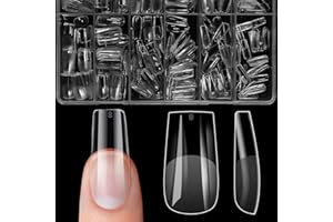 ZIFUTON 504pcs Capsule Americaine Ongle Carré Long Faux Ongles, Capsule Ongle Gel x Pose Americaine Couverture Complète Pour Débutant,Salons de Manucure Nails-Transparent-12 Tailles-Semi Givré