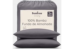Bambaw Fundas de Almohadas de 80 x 40 cm Bambu, Pack de 2, Sabana Bambu Refrescante, Antiacaros y Antialergicas, Sabanas Enfriadoras e Hipoalergenicas, Funda Almohada 80x40 cm (Antracita)