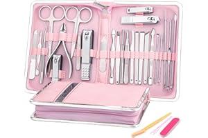 SONGQEE Manicure Set Nail Set Nail Clipper Kit for Women/Men，Manicure & Pedicure Sets 29pcs Nail Clipper Set Professional Stainless Steel Pedicure Set Fashion Grooming Tools for Girls (Pink Leather)