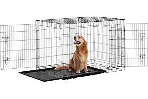 PawHut Gabbia Trasportino per Animali Domestici Pieghevole in Acciaio Doppia Porta 122 × 77 × 82cm Nero