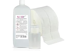 NAILS FACTORY | N&BF Nagel Cleaner Set 1000ml | Dispenser Pumpflasche | 1000 Zelletten Cellulose Pads (2 Rollen à 500 Stück) - 99% Isopropanol-Alkohol isopropylalkohol 1L – für Gelnägel – (Weiß 150ml)