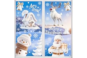 Aonveki Vetrofanie Natalizie per Finestre, 9 Fogli Adesivi Natalizi per Finestre Riutilizzabili, Addobbi Natalizi, Vetrofanie Pupazzo di Neve Alci Babbo per Decorazioni Natalizie per la Casa