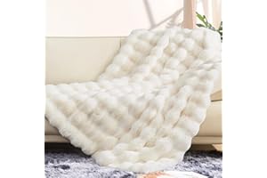 ROMROL Premium Kaninchen-Kunstfelldecke 150x200 cm, Dick Luxus Kunstfelldecke Winterdecke Maschinenwaschbar Für Sofa Bett Couch, Ultraweiche Plüschdecke Geschenk, Weiß
