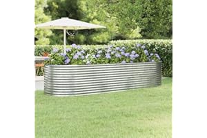 FENLAX Macetero de acero con recubrimiento de polvo, 322 x 100 x 68 cm, color plateado, jardinera, jardinera, terraza, bancal, balcón, bancal alto, para verduras, cama alta, jardín, bancal alto, metal