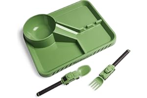 Dinneractive Essgeschirr für Kinder - 3 STK Grünes Armee Essgeschirr - Army Lastwagen Panzer Utensilien - Teller für Kleinkinder - Babygeschirr