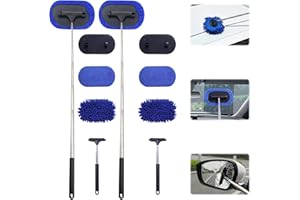 RECITEM Lot de 2 nettoyeurs de vitres de voiture avec tampons en microfibre, fonction télescopique, extensible de 33 à 101 cm, nettoyant de pare-brise, nettoyeur de vitres de voiture multifonction