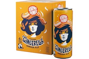 Karma Drinks Gingerella Ginger Ale - 4 x 250 ml Cans - Natural Fizzy Soft Drinks, Fairtrade, Organic & Vegan